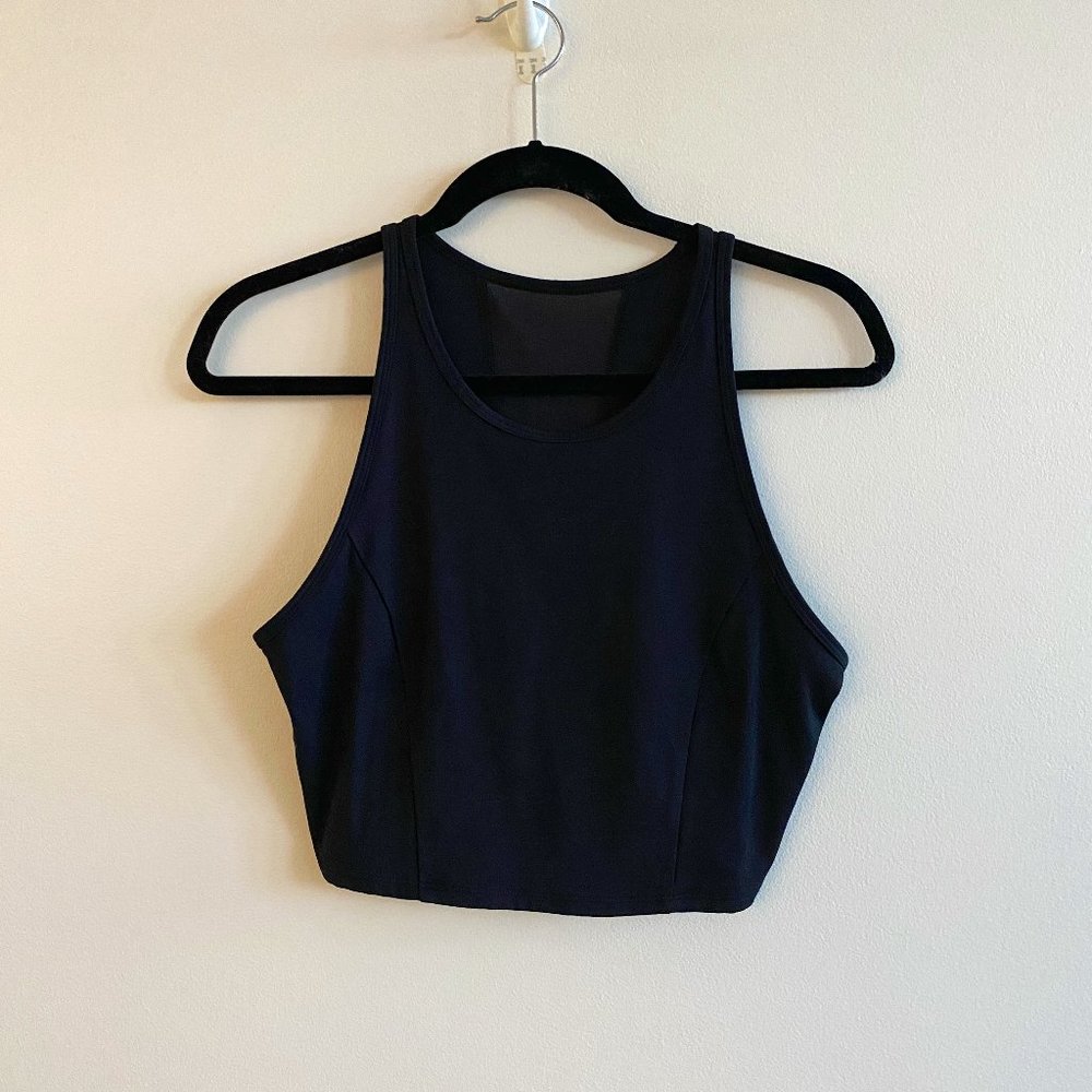 Black Workout Crop Top with Sheer Back Panel
